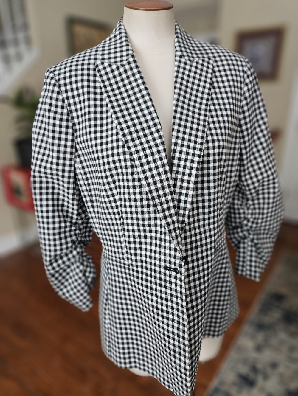 Preston And York Checkered Scrunchie Sleeve Blazer Jacket Size 12